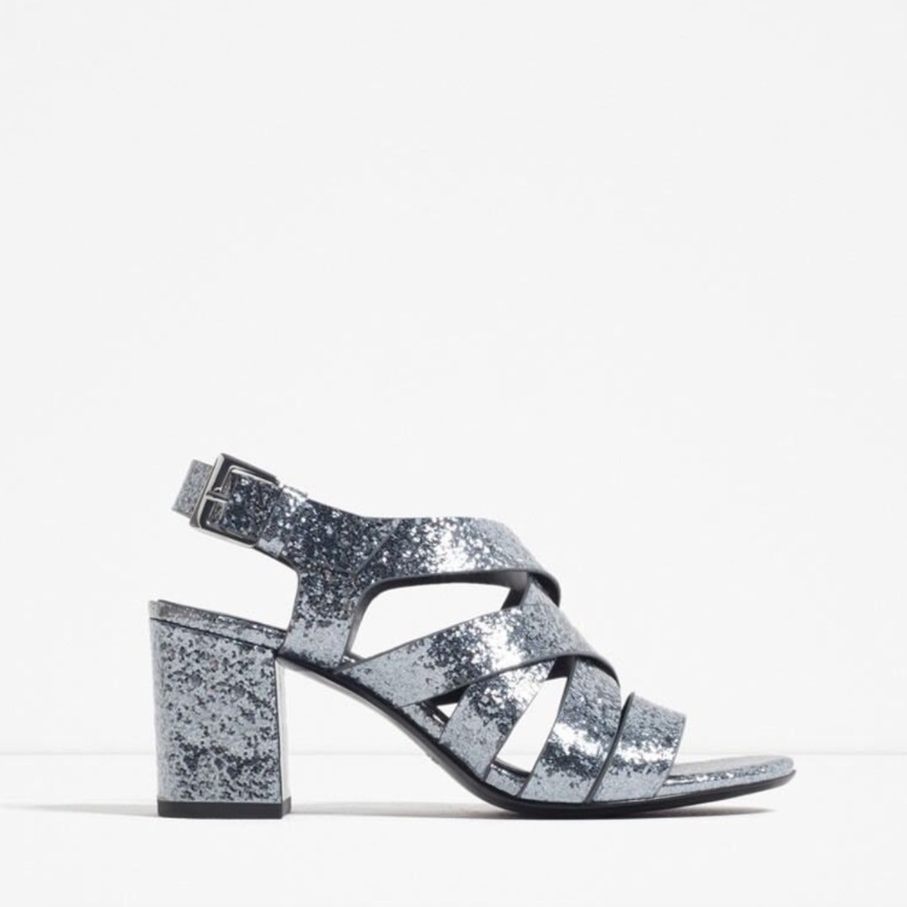 Zara Sparkly Strappy Sandals with Block Heel